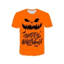 New Arrival Popular Letter HAPPY HALLOWEEN Pumpkin Pattern Round Neck Short Sleeve Orange Casual T-Shirt