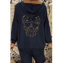 Hot Fashion Casual Loose V-Neck Skull Pattern Long Sleeve Hoodie