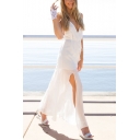 Women's Beach V-Neck Sleeveless Split Front Backless Front tie Asymmetrical Maxi Cami Dress