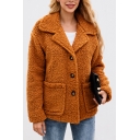 Women Fashionable Notched Lapel Single Breasted Long Sleeve Wool Coat with Pockets