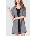 Gray Lapel Collar Open Front Plain Longline Casual Trench Coat