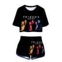 Hot Fashion Friends 3D Figure Printed Short Sleeve Crop Tee with Dolphin Shorts Two-Piece Set