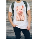 Summer Mens Personalized Short Sleeve Round Neck LITTLE PIG Letter Printed Casual Loose T-Shirt