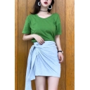Hot Trendy High Waist Tie Side Plain Fitted Mini Skirt