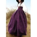 Womens Fashion Vintage Double-Breasted High Waist Maxi Swing Skirt