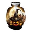 Halloween New Fashion Pumpkin Skull 3D Printed Drawstring Hooded Long Sleeve Khaki Hoodie