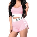 Womens Stripe Print Cami Top with Skinny Fit Shorts Sport Two-Piece Set
