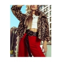 Fashionable Lapel Collar Zipper Leopard Printed Cropped Plush Coat Jacket