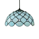 Downward Dome Shade 12 Inch Hanging Pendant Lighting in Tiffany Blue Stained Glass Style