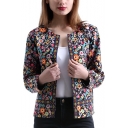 Womens Fancy Floral Printed Collarless Long Sleeve Open Front Fitted Jacket