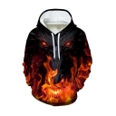 Cool Fashion Fire Wolf 3D Printed Drawstring Hooded Long Sleeve Pullover Drawstring Hoodie