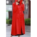 Classic Solid Color Vintage Frog Button Front Longline Hooded Witch Cape Coat with Pockets