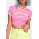 New Trendy HOT NEW ME Letter Printed Round Neck Short Sleeve Cropped Pink Tee