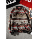 Mens New Stylish Unique Print Button Front Stand Collar Long Sleeve Apricot Sweatshirt Coat