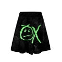 Hot Popular Letter Matt OX Face 3D Printed Casual Black Midi A-Line Skirt