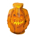 New Stylish Halloween Pumpkin Face 3D Printed Long Sleeve Loose Fit Unisex Yellow Pullover Hoodie