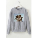 Lovely Angel Baby Pattern Round Neck Long Sleeves Pullover Sweatshirt