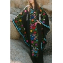 Womens Fashion V-Neck Batwing Sleeve Floral Print Boho Sheath Maxi Enevning Dress