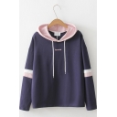 New Arrival Long Sleeve Letter Printed Colorblock Striped Elbow Straight Hoodie