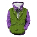 Hot Trendy Colorblock Comic 3D Printed Purple and Green Long Sleeve Pullover Drawstring Cosplay Hoodie