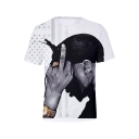 King of Rap 3D Figure Printed Basic Round Neck Short Sleeve White Tee