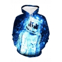 New Fashion Popular Smile Face 3D Printed Drawstring Hooded Long Sleeve Blue Casual Loose Hoodie
