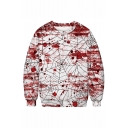 New Arrival Halloween Spider Web Blood 3D Printed White and Red Long Sleeve Round Neck Sweatshirts