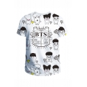 Mens New Fashion Funny 3D Comic Letter BTS Print Casual Graphic White T-Shirt