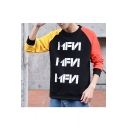 Street Trendy Letter MEN Printed Colorblocked Long Sleeve Casual Sports Round Neck Pullover Sweatshirts