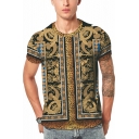 Summer Vintage Ethnic Style Mens Short Sleeve Round Neck Leopard Printed Pullover T-Shirt
