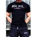 Rise Intl Letter Printed Short Sleeve Round Neck Slim Fit Sport Cotton Tee