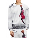 Men's Popular Fashion Basketball Famous Figure Printed Round Neck White Sweatshirt