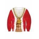 New Fashion Christmas Theme Gold Chain Muscle 3D Printed Round Neck Long Sleeve Red Casual Sweatshirt