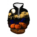 Halloween New Fashion Letter TRICK OR TREAT Pumpkin 3D Printed Long Sleeve Drawstring Hooded Black Loose Hoodie