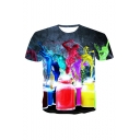 Mens Unique Funny 3D Pigment Printed Short Sleeve Round Neck Quick Drying T-Shirt