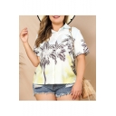 New Arrival Short Sleeve Lapel Collar Tropical Printed Button Down Loose White Shirt