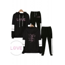 Lovely Letters LOVE Print Patterns Long Sleeve Hoodie with Drawstring Sweatpants Two Piece Set