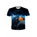 Stylish 3D Ball Printed Basic Short Sleeve Round Neck Casual Black T-Shirt