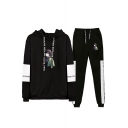 Autumn Winter New Comic Figure Print Long Sleeve Hoodie with Drawstring Sweatpants Two Piece Set