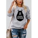 MAMA BEAR Letter Cartoon Bear Print Round Neck Long Sleeve Sweatshirt