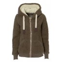 Women's Faux Hooded Zip-Embellished Fur Coat with Two Side-Seam Pockets