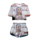 Hot Popular Character Print Short Sleeve Crop Tee with Dolphins Shorts Two Piece Set