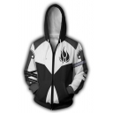 Popular Fashion Fire Printed Cosplay Costume Black and White Long Sleeve Zip Up Hoodie