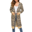 Womens Fashion Snake Print Open Front Long Sleeve Longline Cardigan with Pockets