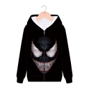 Cool Fashion 3D Printed Long Sleeve Black Zip Up Hoodie