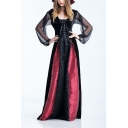 Halloween New Stylish Square Neck Split Sleeve Tie Back And Front Cosplay Costume Maxi A-Line Nightclub Dress