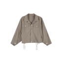 Simple Plain Lapel Collar Long Sleeve Flap Pocket Fashionable Jacket Coat for Women