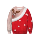Christmas Deer Print Long Sleeve Round Neck Pullover Sweatshirt