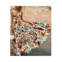 Womens Sexy Scoop Neck Sleeveless Floral Print Ruffles Webbing Tunic A-Line Cami Maxi Dress