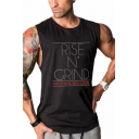 RISE'N GRIND Letter Printed Sleeveless Round Neck Loose Gym Cotton Tank Top